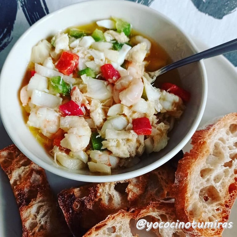 Salpicón de colas de rape marisco y buey de mar🦐🦞🦀