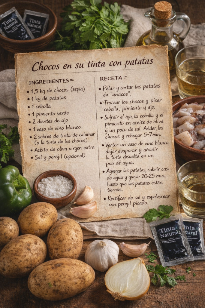 Chocos en su tinta con patatas